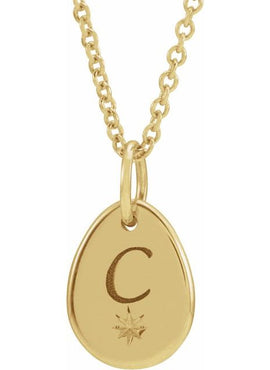 14K Yellow Gold Engravable Pear 16-18