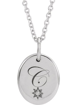 14K White Gold Engravable .005 CT Natural Diamond 16-18