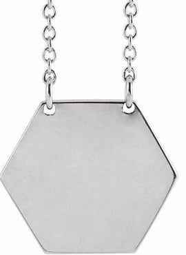 14K White Gold 14 mm Engravable Hexagon 16