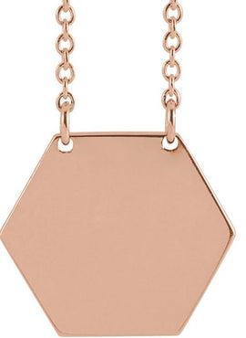 14K White Gold 14 mm Engravable Hexagon 16