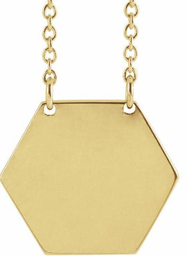 14K White Gold 14 mm Engravable Hexagon 16