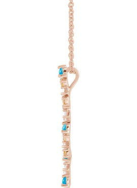 14K Rose Gold  Natural Honey Topaz. Natural Turquoise & 1/8 CTW Natural Diamond Scattered Bar Pendant