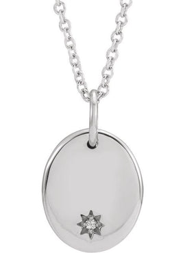 14K White Gold Engravable .005 CT Natural Diamond 16-18