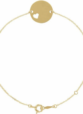 14K White Gold Engravable Pierced Heart Disc 7-8
