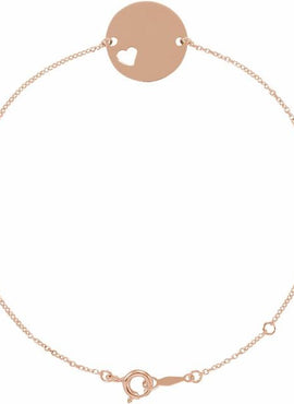 14K White Gold Engravable Pierced Heart Disc 7-8