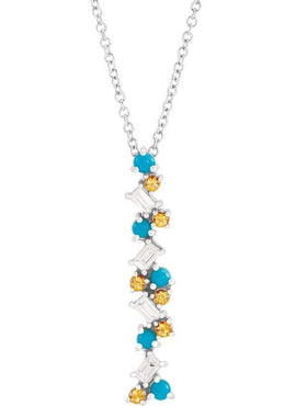 14K Rose Gold  Natural Honey Topaz. Natural Turquoise & 1/8 CTW Natural Diamond Scattered Bar Pendant