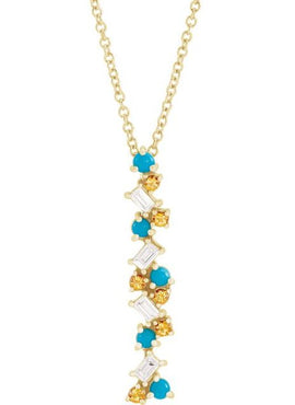 14K Rose Gold  Natural Honey Topaz. Natural Turquoise & 1/8 CTW Natural Diamond Scattered Bar Pendant