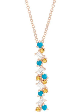 14K Rose Gold  Natural Honey Topaz. Natural Turquoise & 1/8 CTW Natural Diamond Scattered Bar Pendant