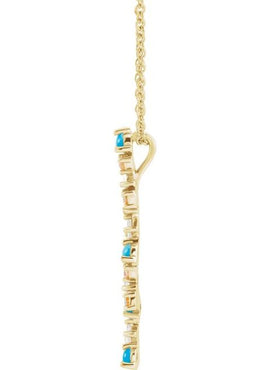 14K Rose Gold  Natural Honey Topaz. Natural Turquoise & 1/8 CTW Natural Diamond Scattered Bar Pendant