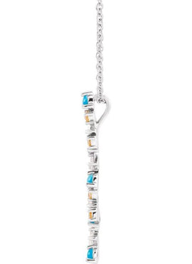 14K Rose Gold  Natural Honey Topaz. Natural Turquoise & 1/8 CTW Natural Diamond Scattered Bar Pendant