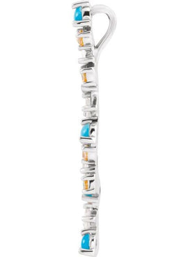 14K Rose Gold  Natural Honey Topaz. Natural Turquoise & 1/8 CTW Natural Diamond Scattered Bar Pendant