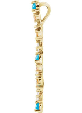 14K Rose Gold  Natural Honey Topaz. Natural Turquoise & 1/8 CTW Natural Diamond Scattered Bar Pendant