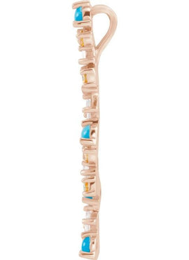 14K Rose Gold  Natural Honey Topaz. Natural Turquoise & 1/8 CTW Natural Diamond Scattered Bar Pendant