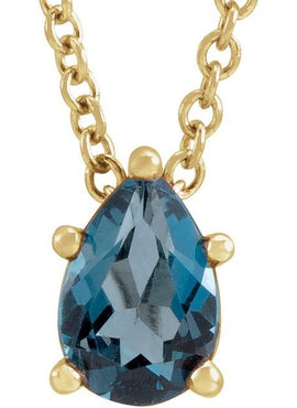 14K Rose Gold 7x5 mm Pear London Blue Topaz 16-18