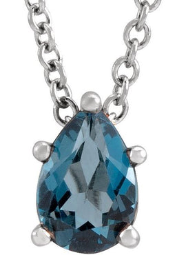14K Rose Gold 7x5 mm Pear London Blue Topaz 16-18