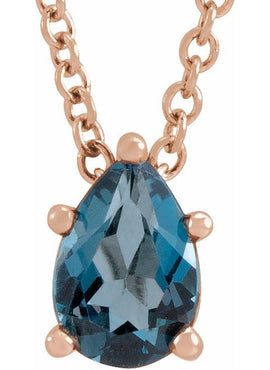 14K Rose Gold 7x5 mm Pear London Blue Topaz 16-18