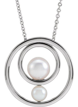 Platinum Cultured White Akoya Pearl Hold You Forever® Pendant
