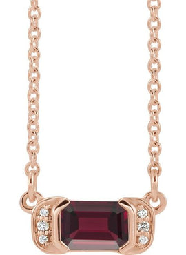 14K White Gold Natural Mozambique Garnet & .02 CTW Natural Diamond Bar 16