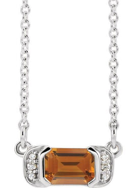 14K White Gold Natural Mozambique Garnet & .02 CTW Natural Diamond Bar 16