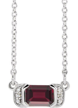 14K White Gold Natural Mozambique Garnet & .02 CTW Natural Diamond Bar 16