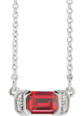 14K White Gold Natural Mozambique Garnet & .02 CTW Natural Diamond Bar 16
