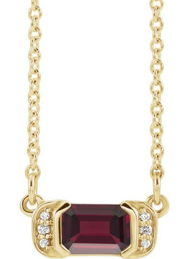 14K White Gold Natural Mozambique Garnet & .02 CTW Natural Diamond Bar 16