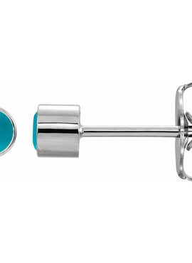 14K White Gold Natural Turquoise Bezel-Set Earrings