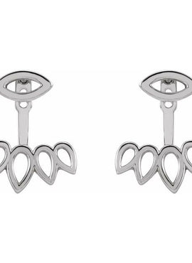 14K White Gold Geometric Stud Earrings & Ear Jackets