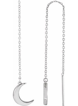 14K White Gold Crescent Moon Chain Earrings