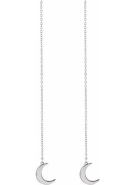 14K White Gold Crescent Moon Chain Earrings