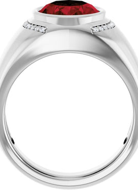 14K Yellow Gold Natural Mozambique Garnet & 1/8 CTW Natural Diamond Ring