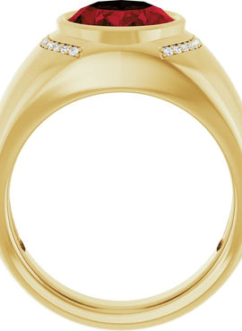 14K Yellow Gold Natural Mozambique Garnet & 1/8 CTW Natural Diamond Ring