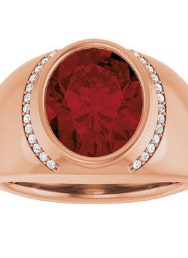 14K Yellow Gold Natural Mozambique Garnet & 1/8 CTW Natural Diamond Ring