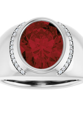 14K Yellow Gold Natural Mozambique Garnet & 1/8 CTW Natural Diamond Ring