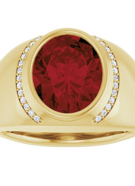14K Yellow Gold Natural Mozambique Garnet & 1/8 CTW Natural Diamond Ring