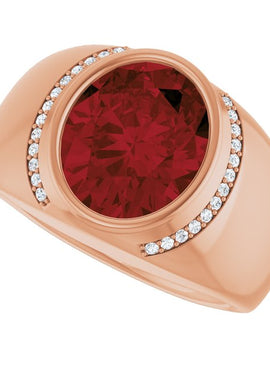 14K Yellow Gold Natural Mozambique Garnet & 1/8 CTW Natural Diamond Ring