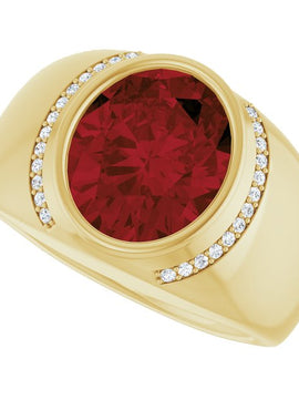 14K Yellow Gold Natural Mozambique Garnet & 1/8 CTW Natural Diamond Ring