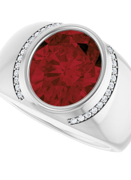 14K Yellow Gold Natural Mozambique Garnet & 1/8 CTW Natural Diamond Ring