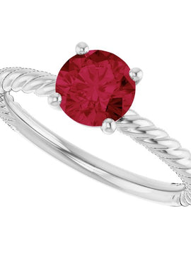 14K White Gold Lab-Grown Ruby Ring