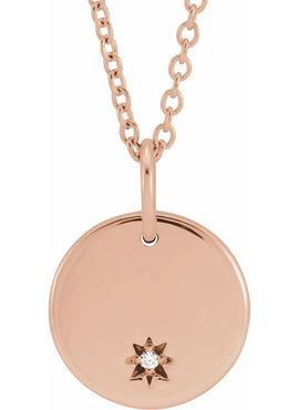 14K Rose Gold Engravable .005 CT Natural Diamond 16-18