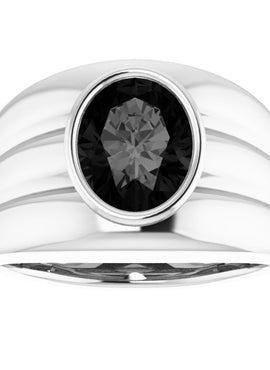14K White Gold Natural Black Onyx Bezel Ring