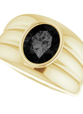 14K White Gold Natural Black Onyx Bezel Ring