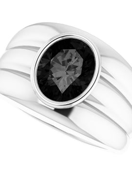 14K White Gold Natural Black Onyx Bezel Ring