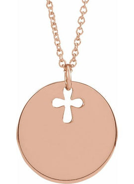 14K White Gold Pierced Cross Disc Pendant