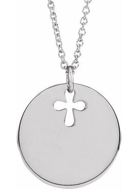 14K White Gold Pierced Cross Disc Pendant