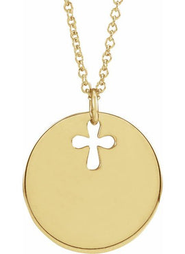 14K White Gold Pierced Cross Disc Pendant