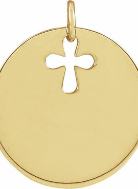 14K White Gold Pierced Cross Disc Pendant