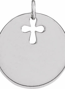 14K White Gold Pierced Cross Disc Pendant