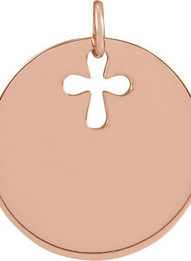 14K White Gold Pierced Cross Disc Pendant