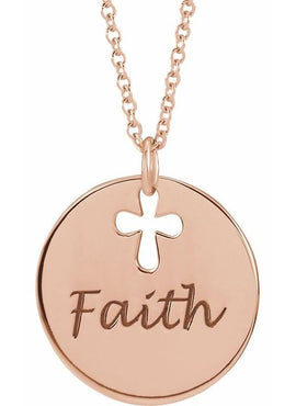 14K White Gold Pierced Cross Disc Pendant